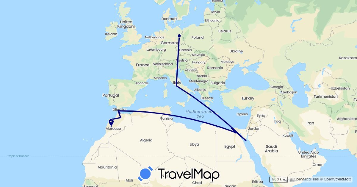 TravelMap itinerary: driving in Germany, Egypt, Italy, Morocco (Africa, Europe)